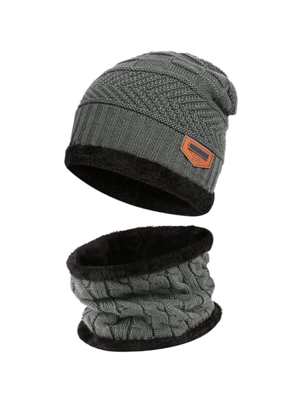 🆕 Kids Grey Toddler Winter Warm Knit Beanie Hat Neck Scarf Set Fleece Cap Gift